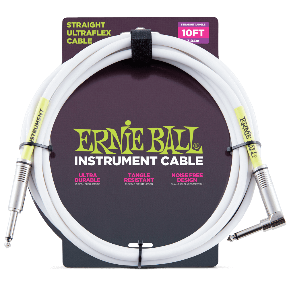 Ernie Ball Ultrflex 10ft Guitar Cable Straight - Angle Jack in White - P06049