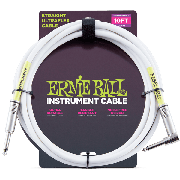 Ernie Ball Ultrflex 10ft Guitar Cable Straight - Angle Jack in White - P06049