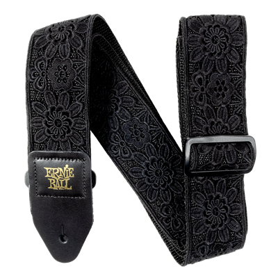 Ernie Ball Daisy After Dark Guitar Strap in Black Floral design