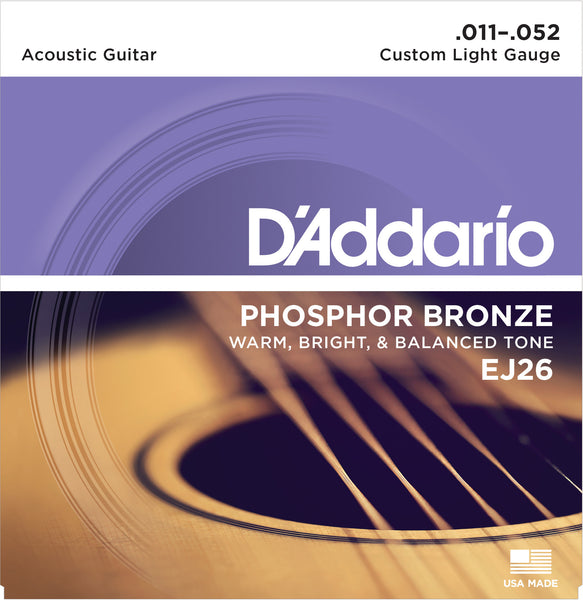 D'addario EJ26 Phosphor Bronze Acoustic Guitar Strings - 11 - 52 Custom Light  Guitar Strings
